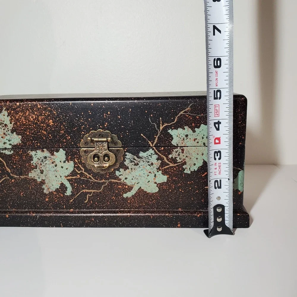 Jewelry Box‎ Handpainted with leaf motif Fall Foliage Gold Green Black